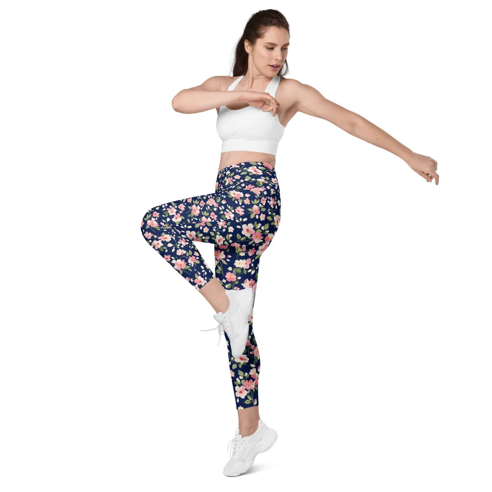 Midnight Blossom on Leggings with Pockets — Left Front