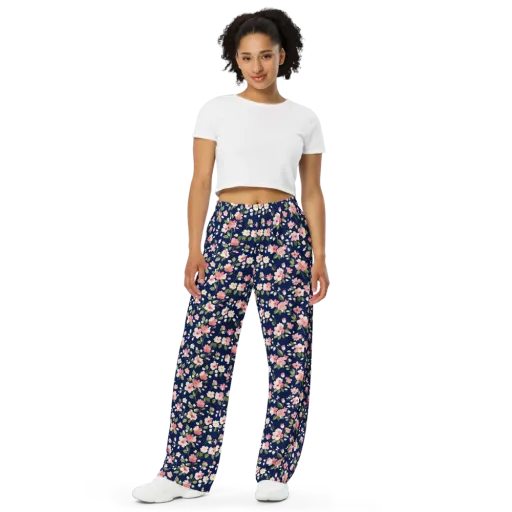 Midnight Blossom on a Wide-Leg Pants