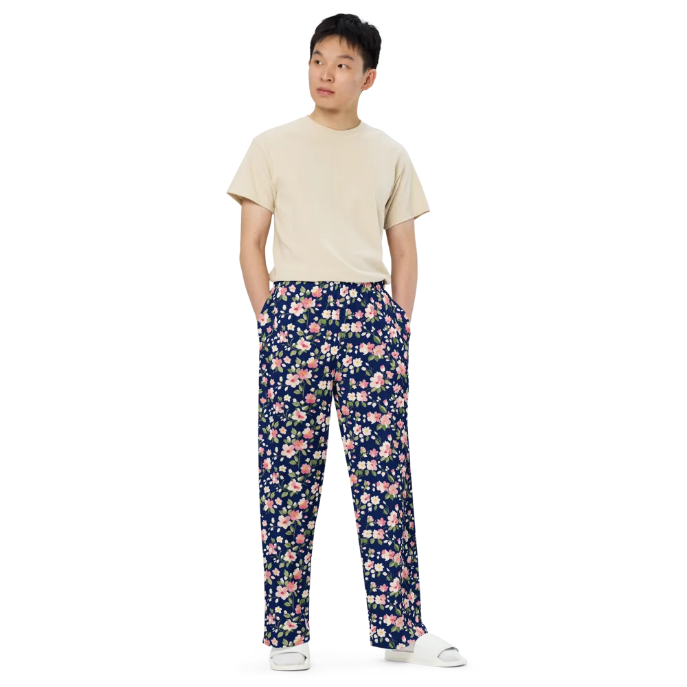 Midnight Blossom on Wide-Leg Pants — Front