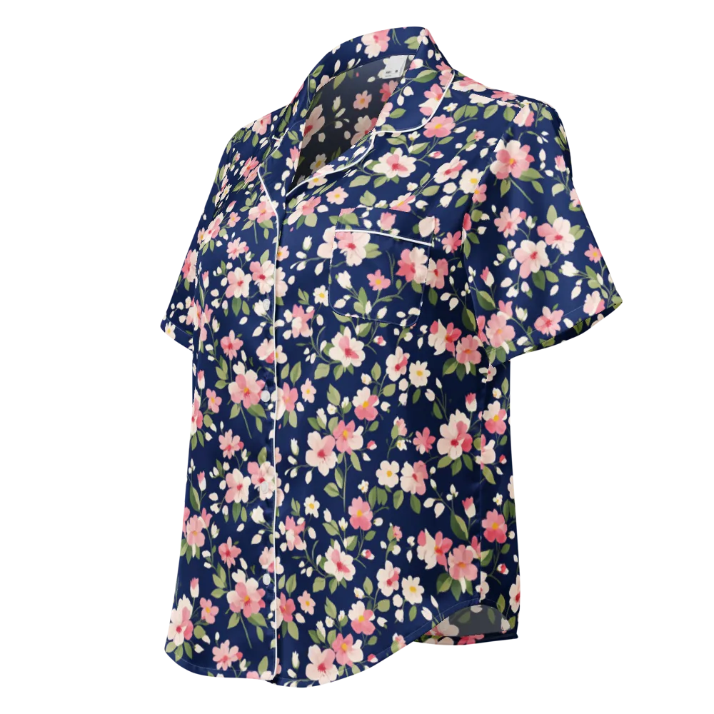 Midnight Blossom on Women's Short Sleeve Pajama Top — Left Front