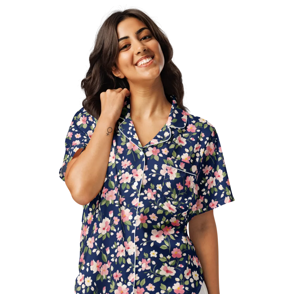 Midnight Blossom on Women's Short Sleeve Pajama Top — Front