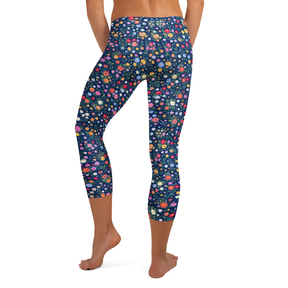 Navy Wildflower on Capri Leggings — Back