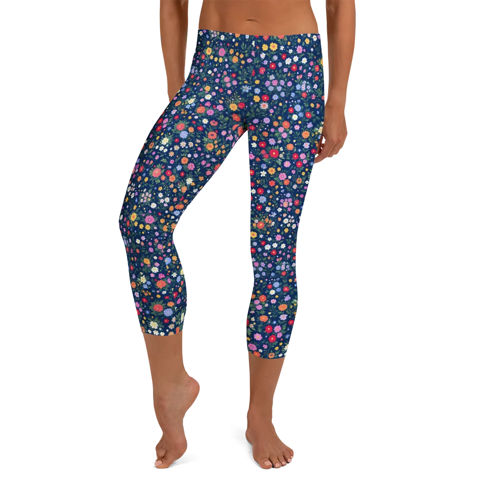 Navy Wildflower on Capri Leggings — Front