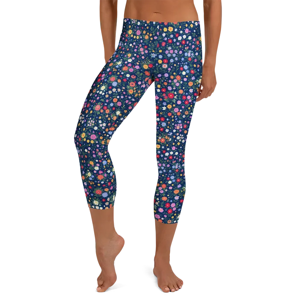 Navy Wildflower on Capri Leggings — Front