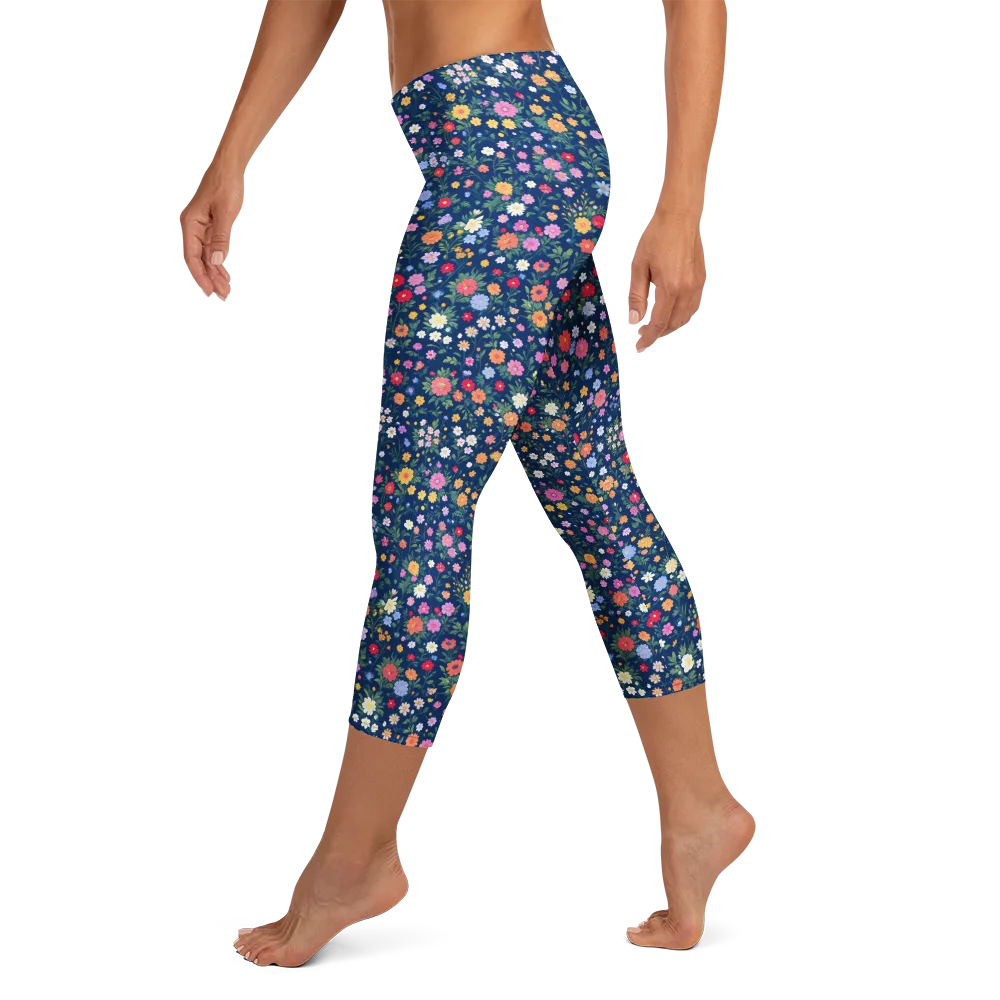 Navy Wildflower on Capri Leggings — Left