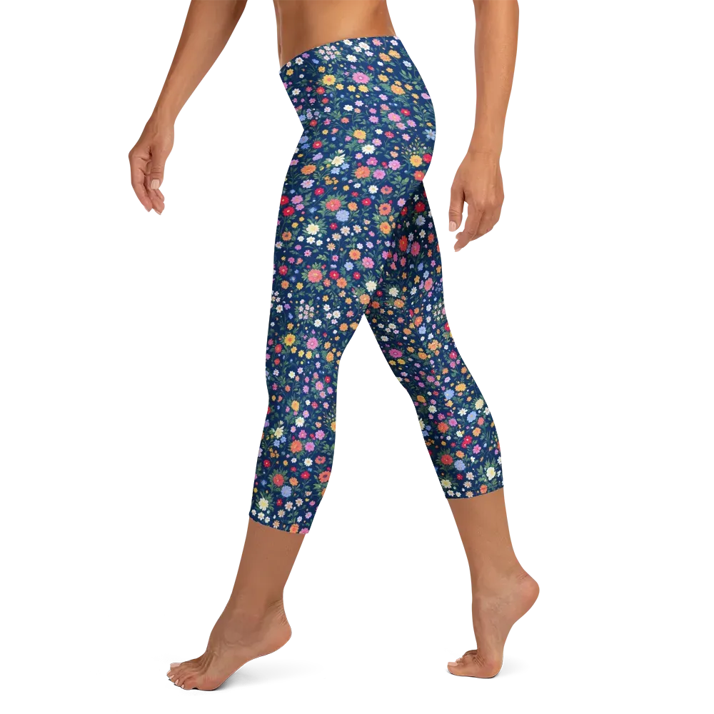 Navy Wildflower on Capri Leggings — Left