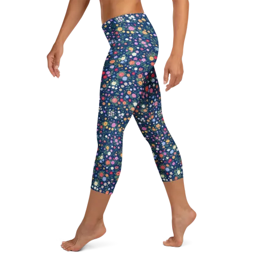 Navy Wildflower on a Capri Leggings