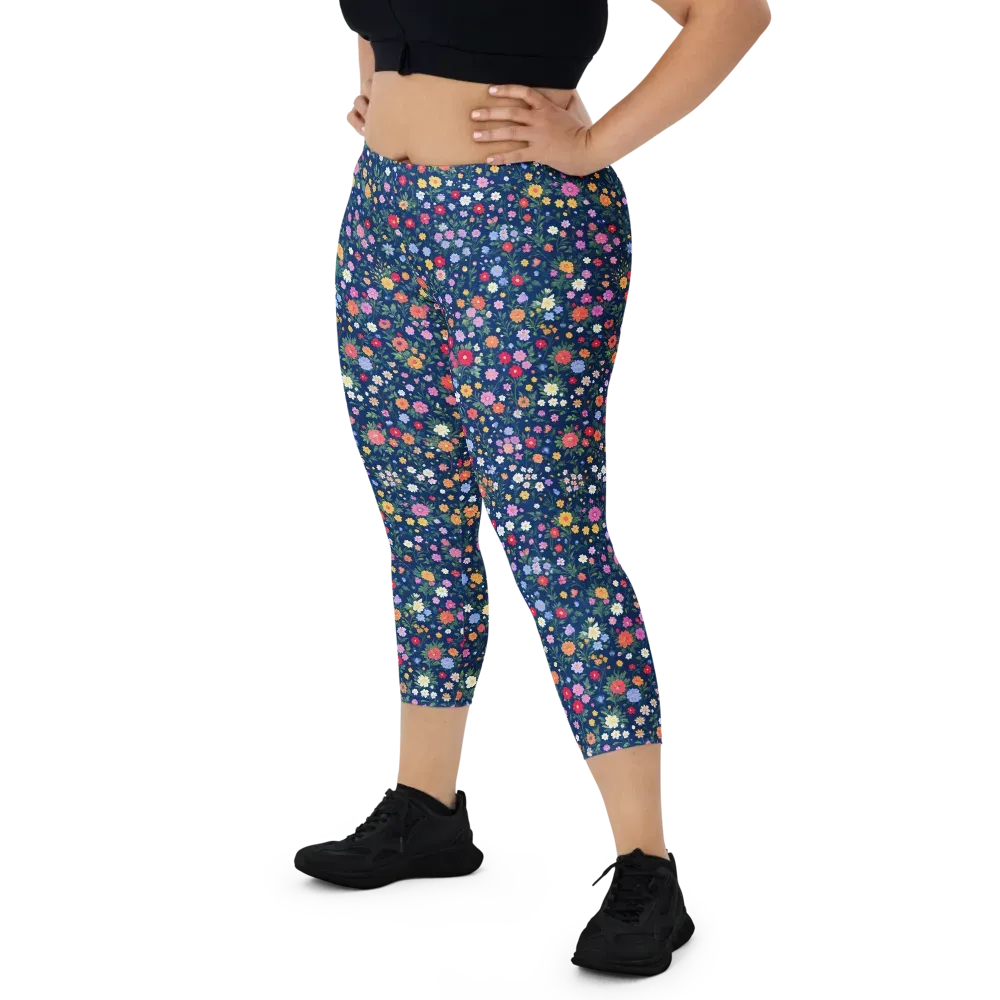 Navy Wildflower on Capri Leggings — Front