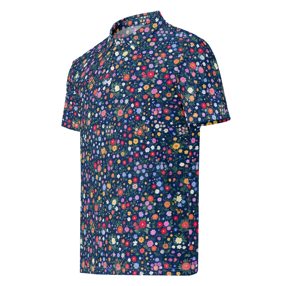 Navy Wildflower on Men's Slim Fit Polo Shirt — Left Front