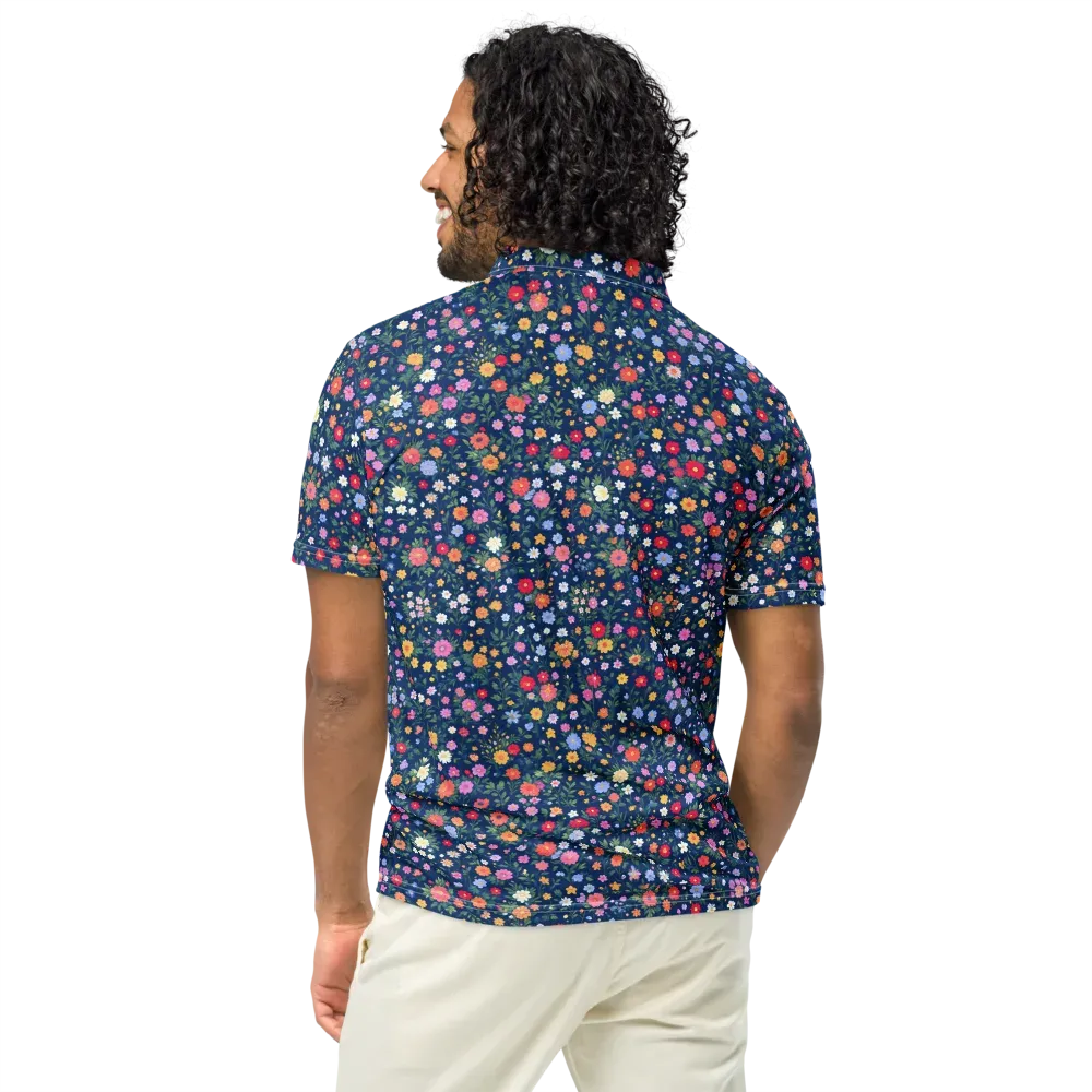Navy Wildflower on Men's Slim Fit Polo Shirt — Back