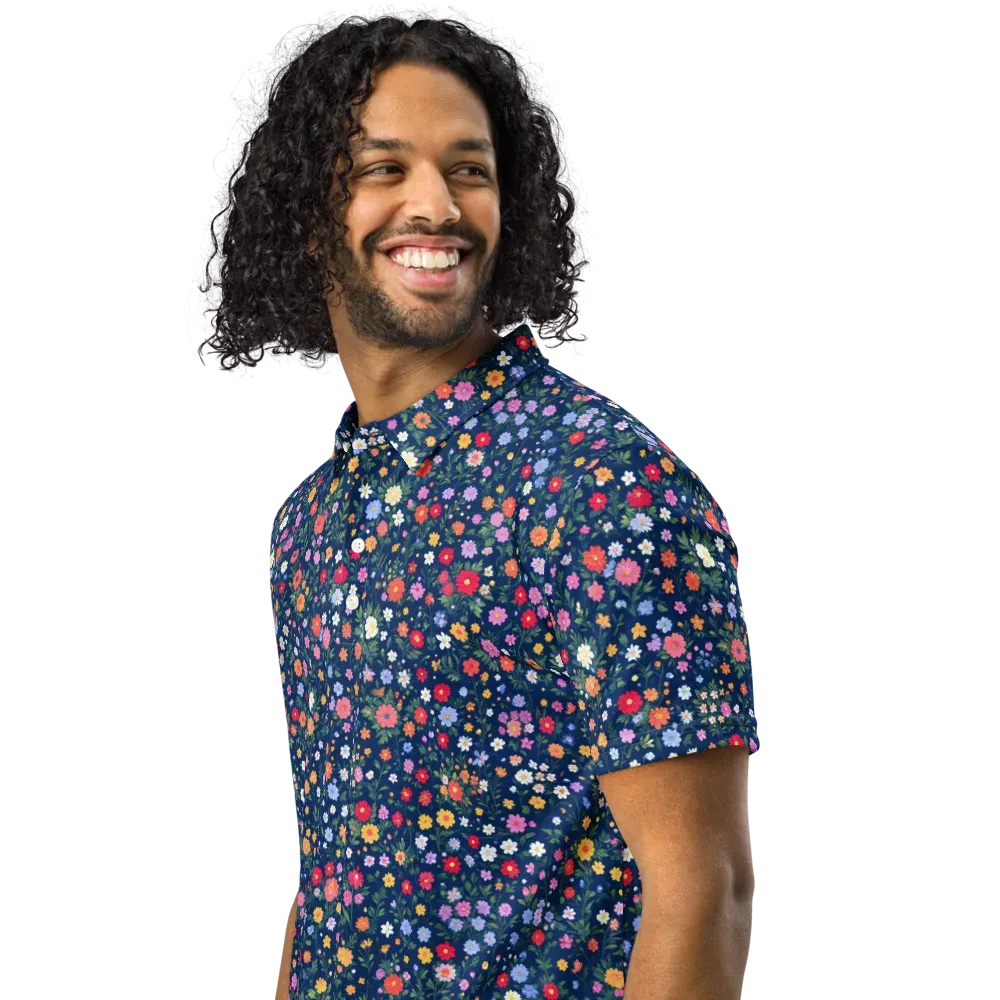 Navy Wildflower on Men's Slim Fit Polo Shirt — Left Front