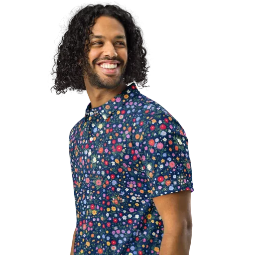 Navy Wildflower on a Men's Slim Fit Polo Shirt