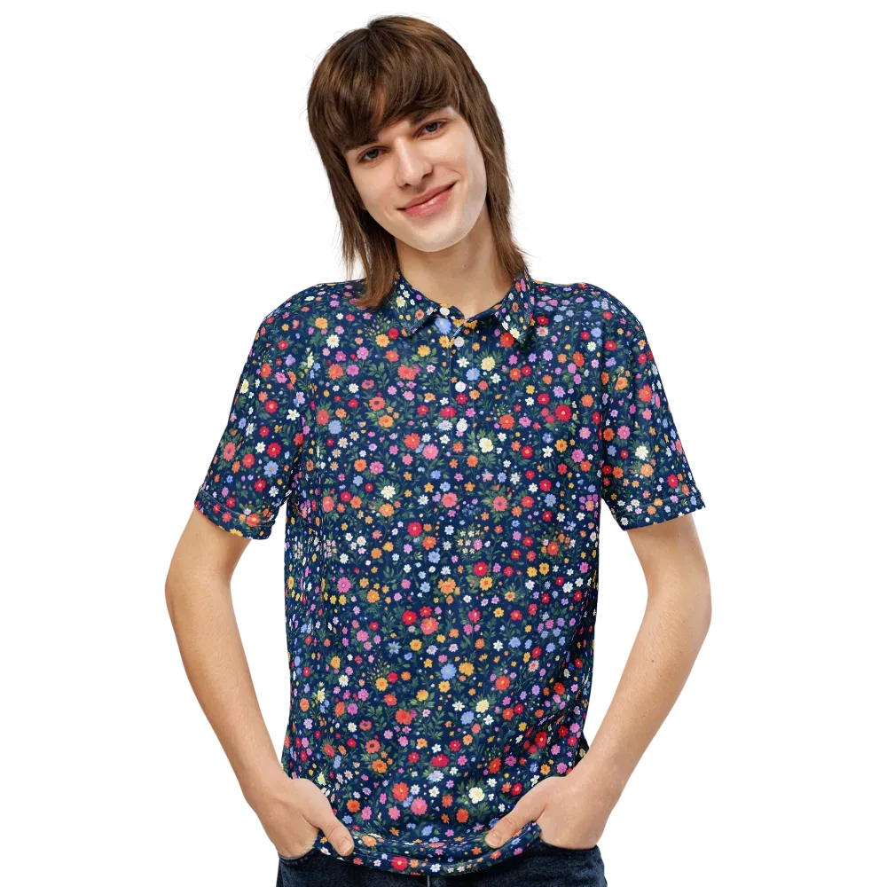 Navy Wildflower on Men's Slim Fit Polo Shirt — Front