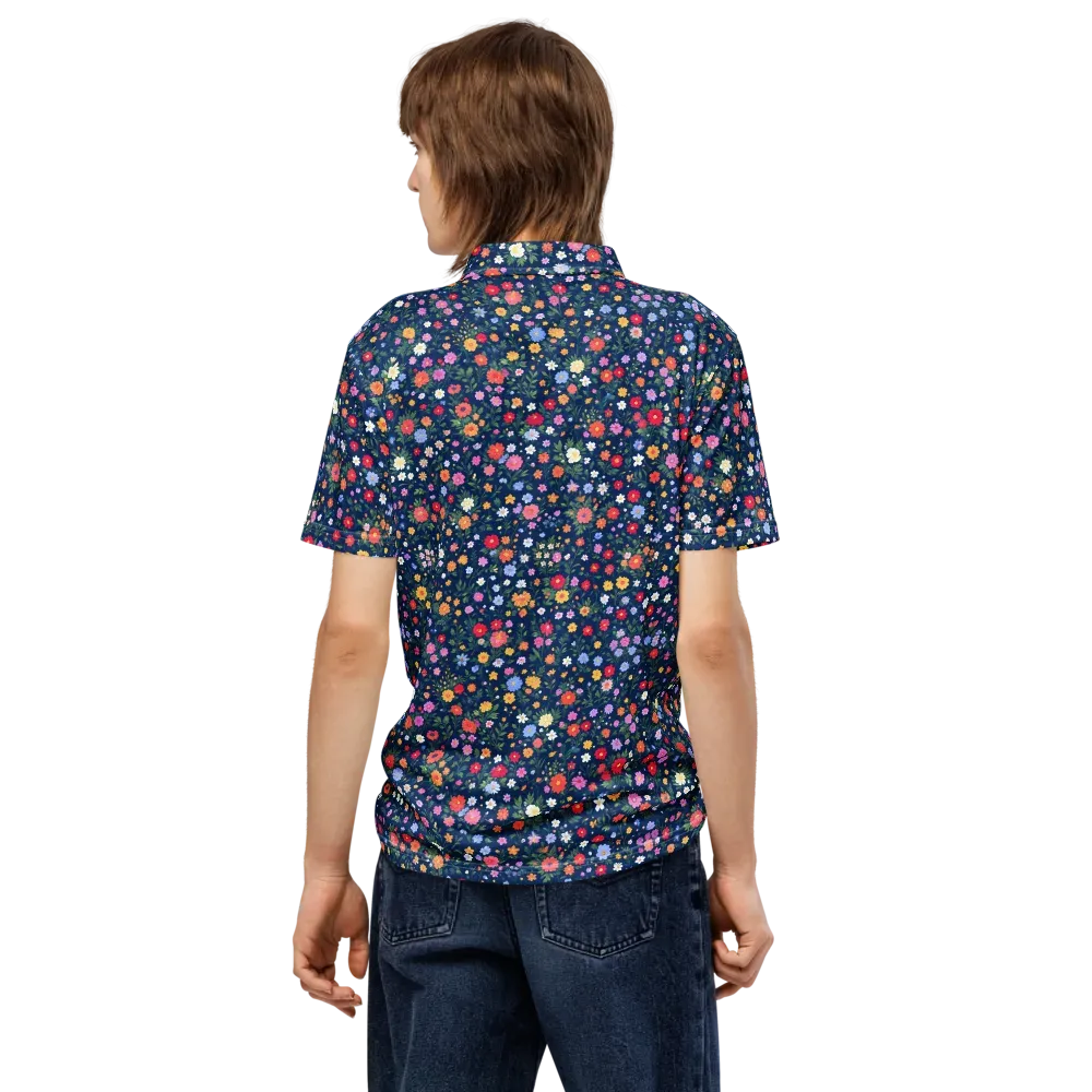 Navy Wildflower on Men's Slim Fit Polo Shirt — Back