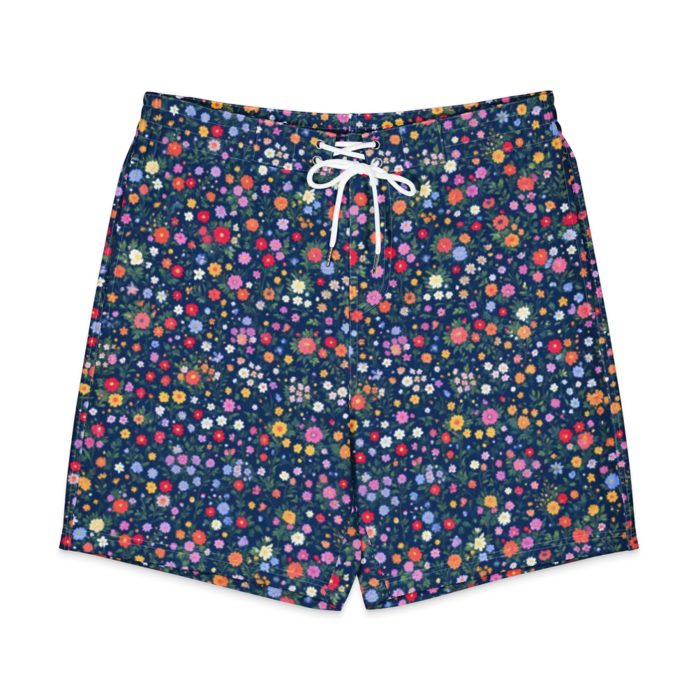 Navy Wildflower on Men's Board Shorts — Front