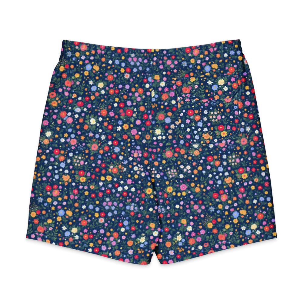 Navy Wildflower on Men's Board Shorts — Back