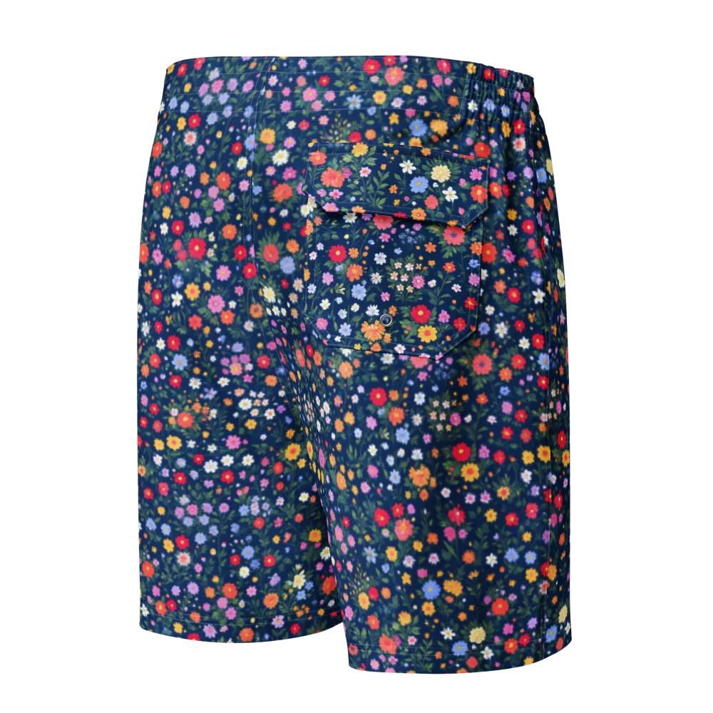 Navy Wildflower on Men's Board Shorts — Back