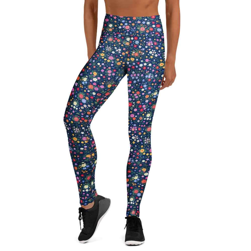 Navy Wildflower on Yoga Leggings — Front