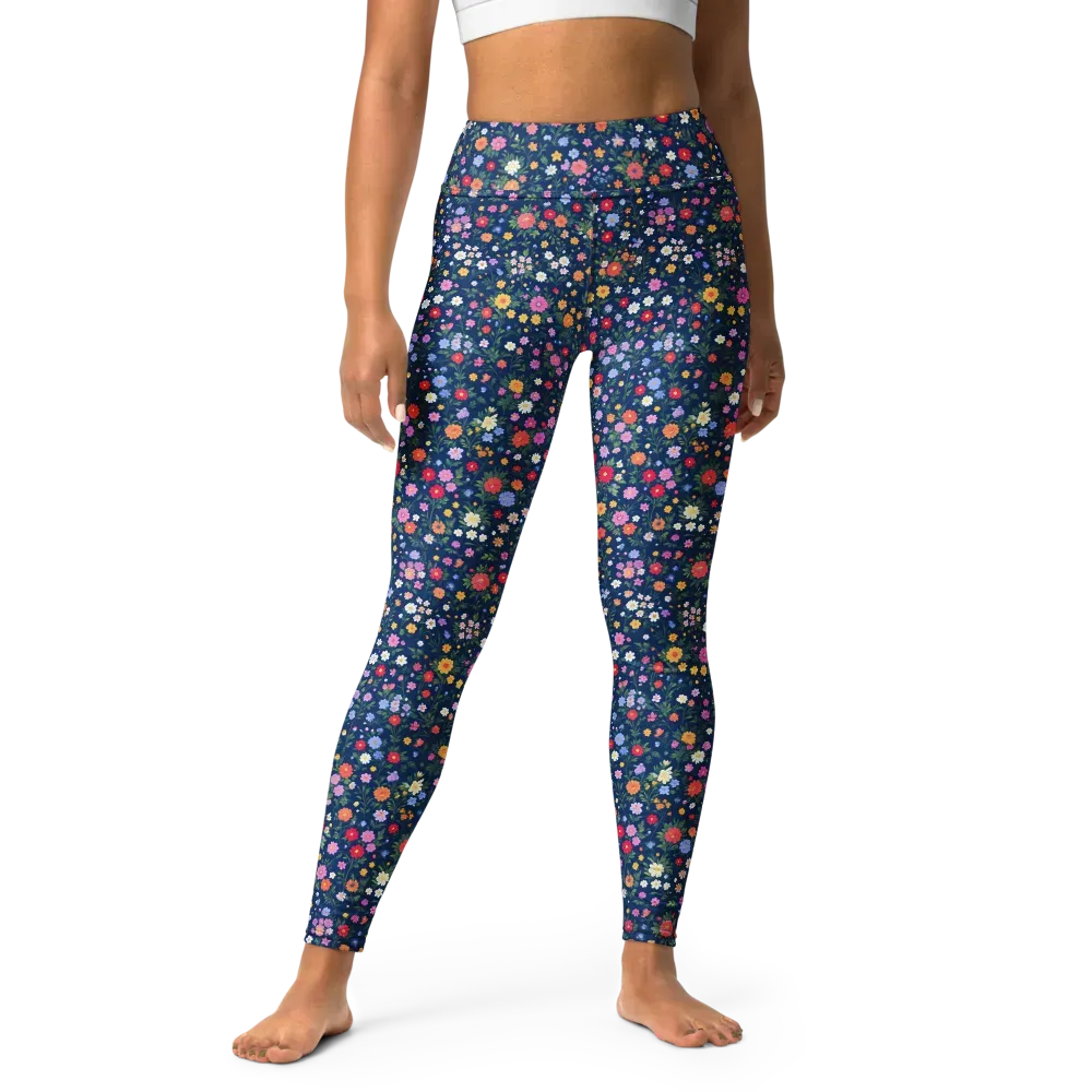Navy Wildflower on Yoga Leggings — Front