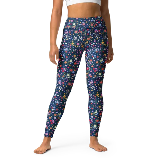 Navy Wildflower on a Yoga Leggings