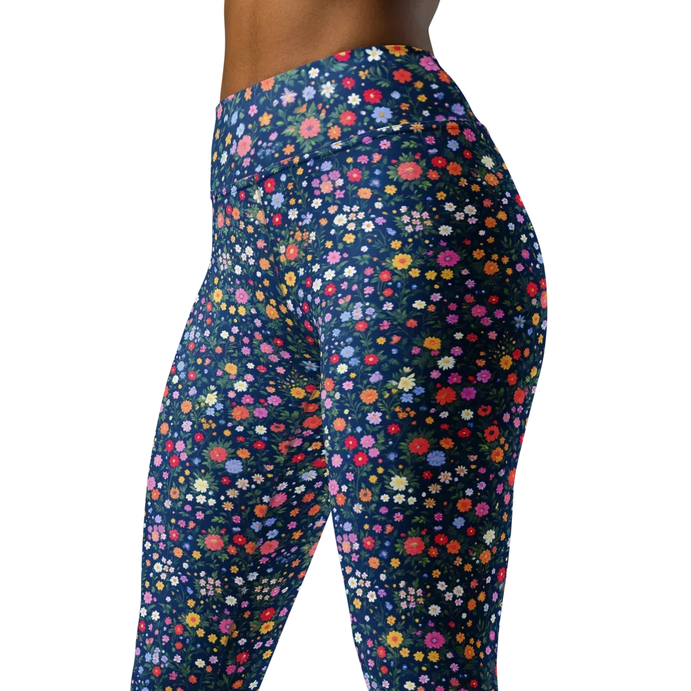 Navy Wildflower on Yoga Leggings — Left Front