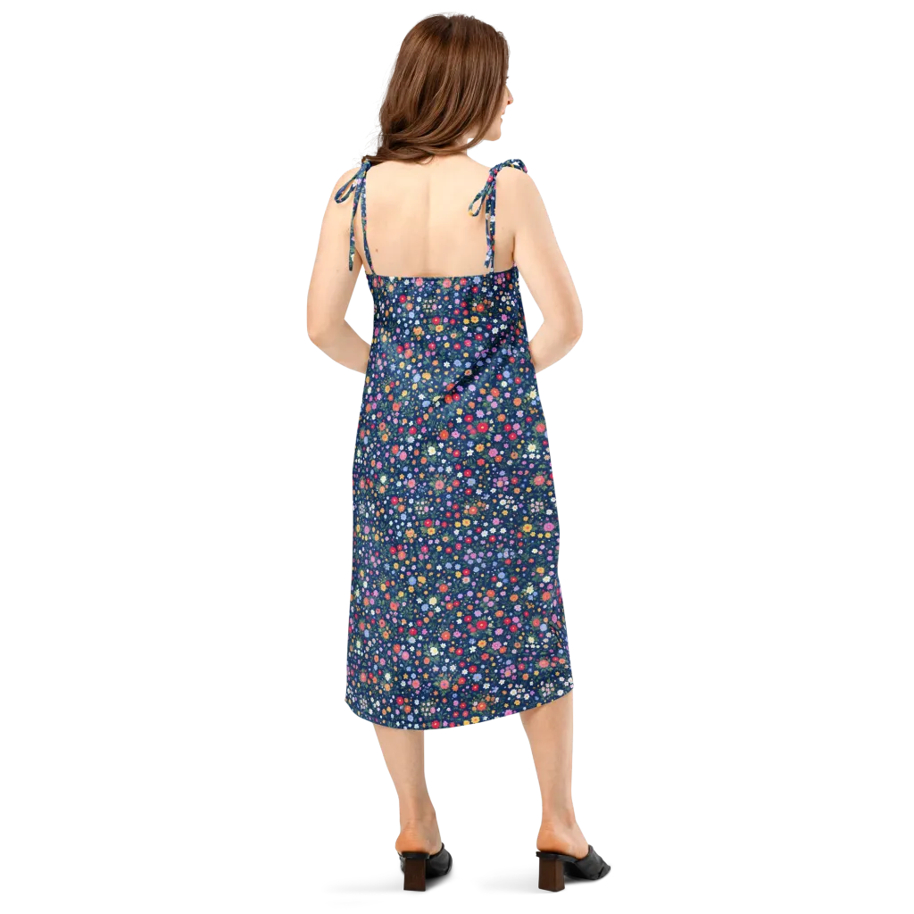 Navy Wildflower on Slip Dress — Back