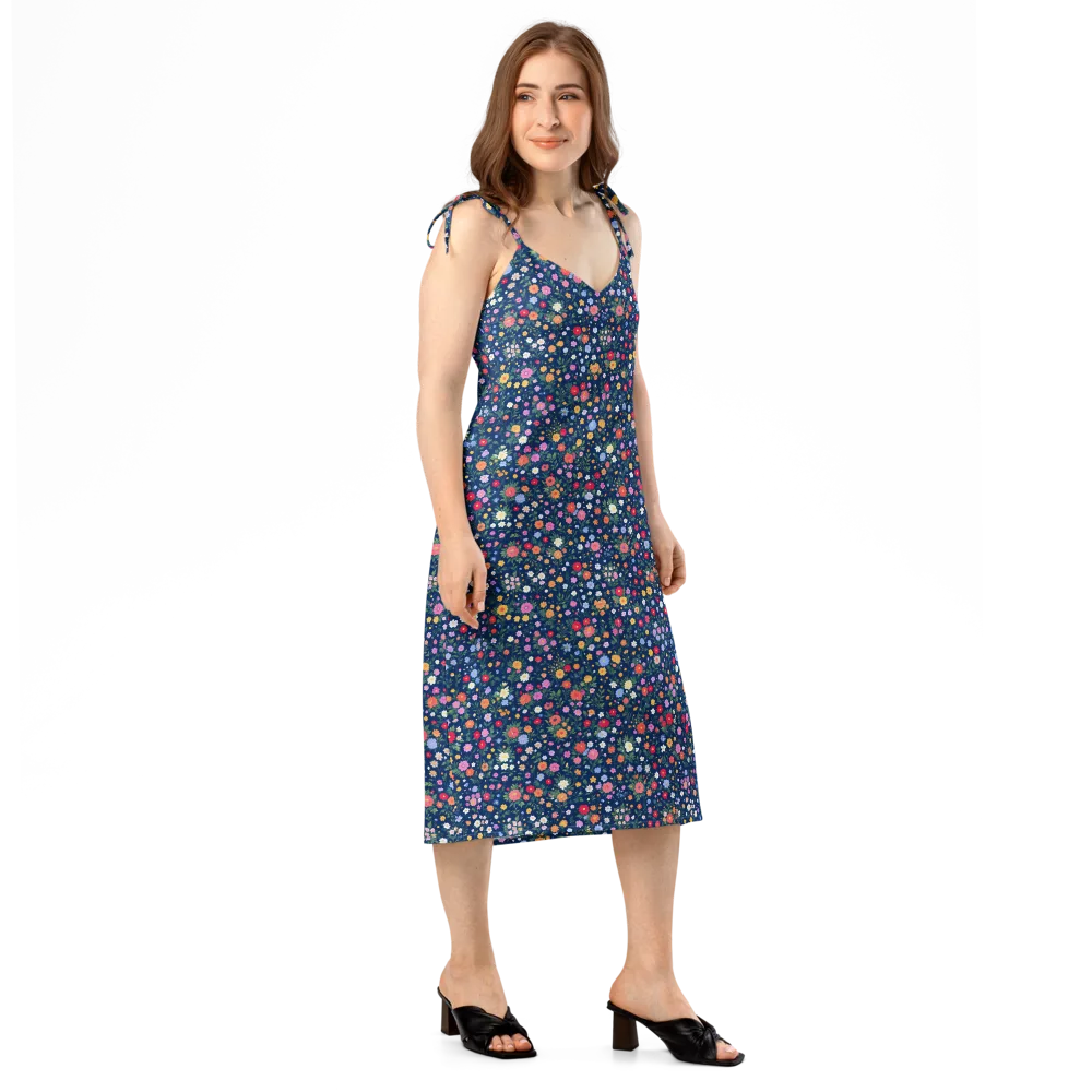 Navy Wildflower on Slip Dress — Right Front