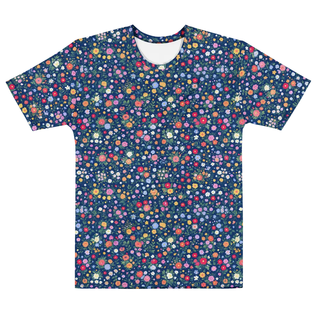 Navy Wildflower on Men's Cotton Crew Neck T-Shirt — Front