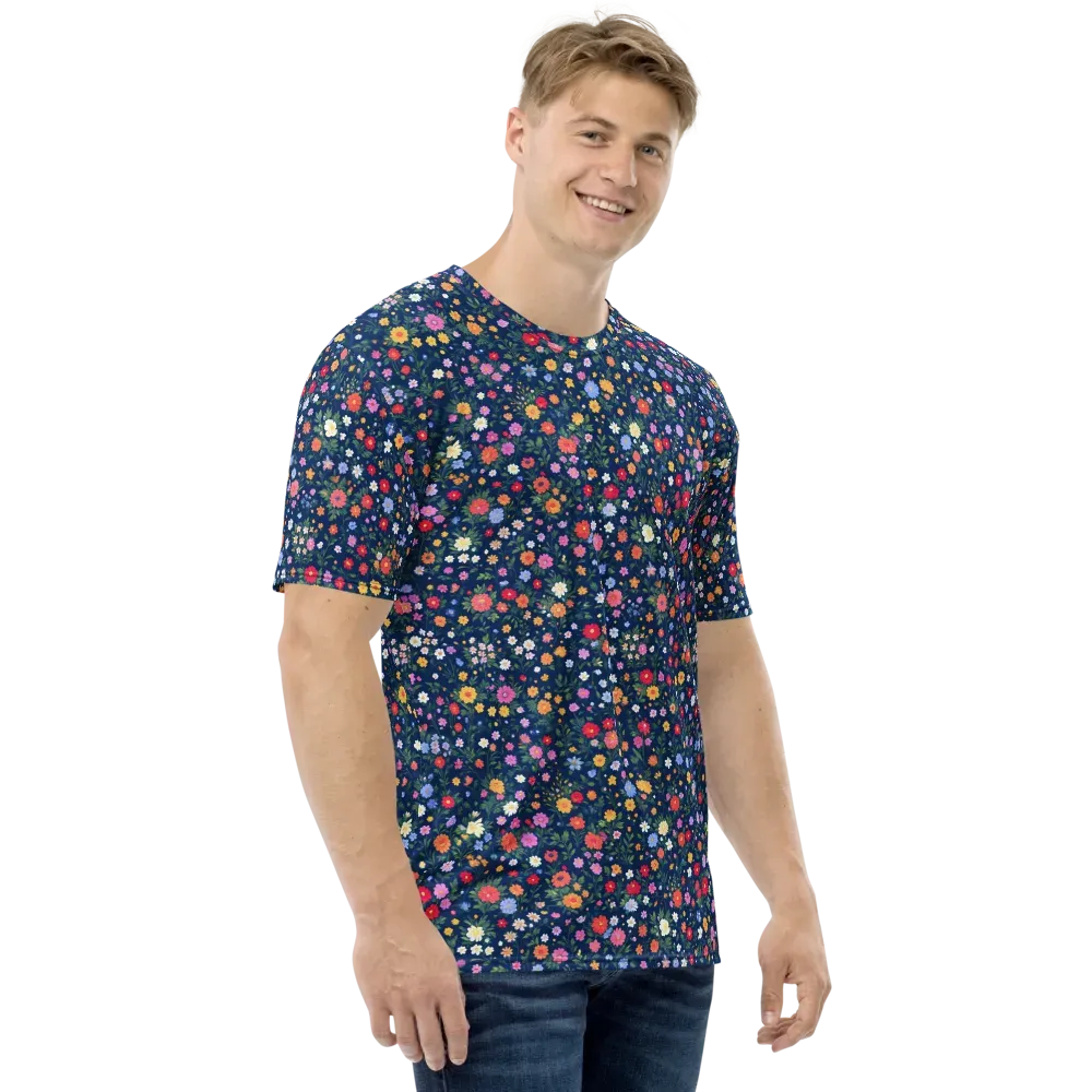 Navy Wildflower on Men's Crew Neck T-Shirt — Right