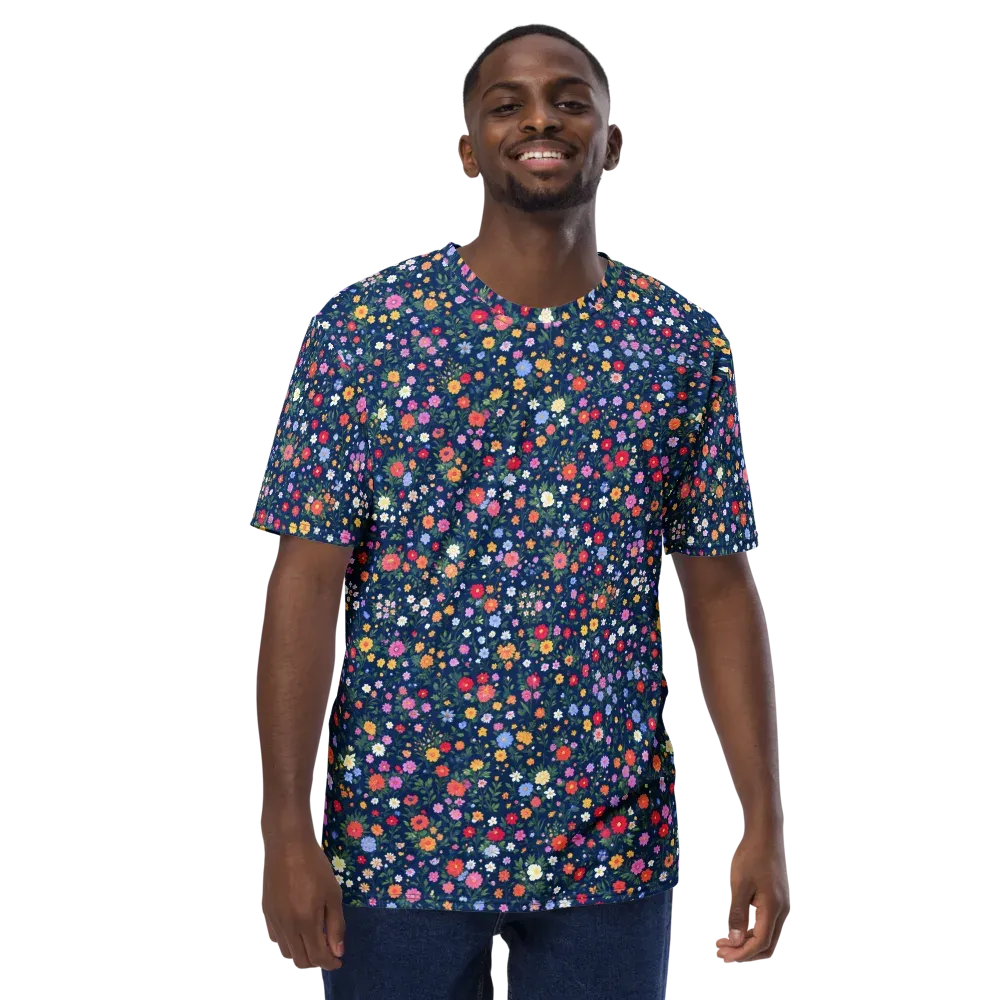 Navy Wildflower on Men's Crew Neck T-Shirt — Front