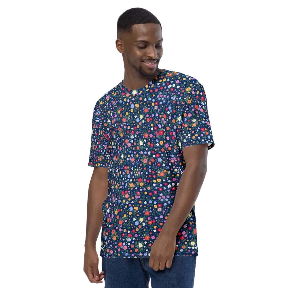 Navy Wildflower on Men's Crew Neck T-Shirt — Left