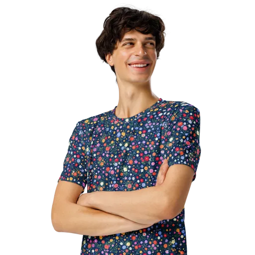 Navy Wildflower on a Men's Crew Neck T-Shirt