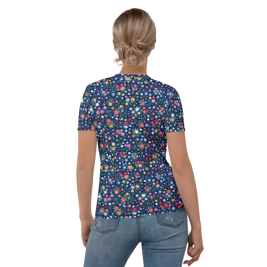 Navy Wildflower on Women's Crew Neck T-Shirt — Back