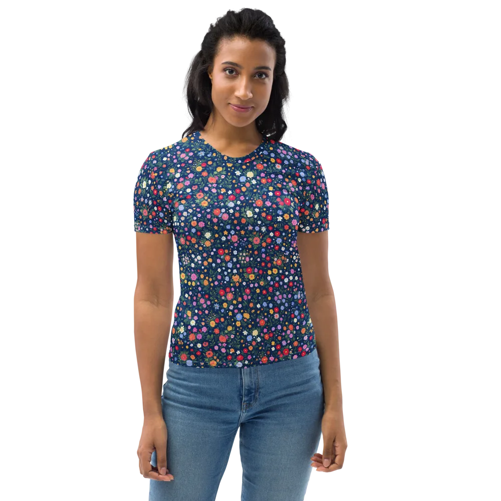 Navy Wildflower on Women's Crew Neck T-Shirt — Front