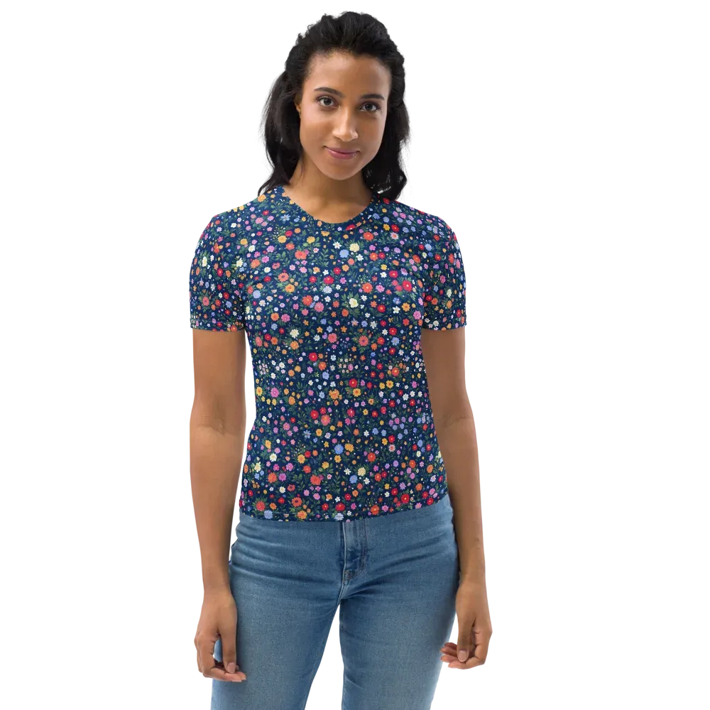 Navy Wildflower on Women's Crew Neck T-Shirt — Front