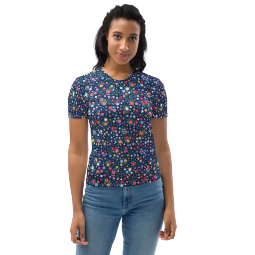 Navy Wildflower on a Women's Crew Neck T-Shirt