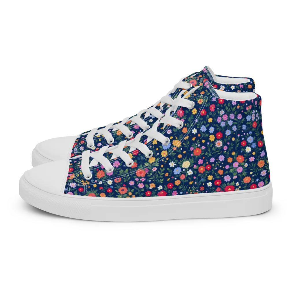 Navy Wildflower on Women's High Top Canvas Shoes — Left