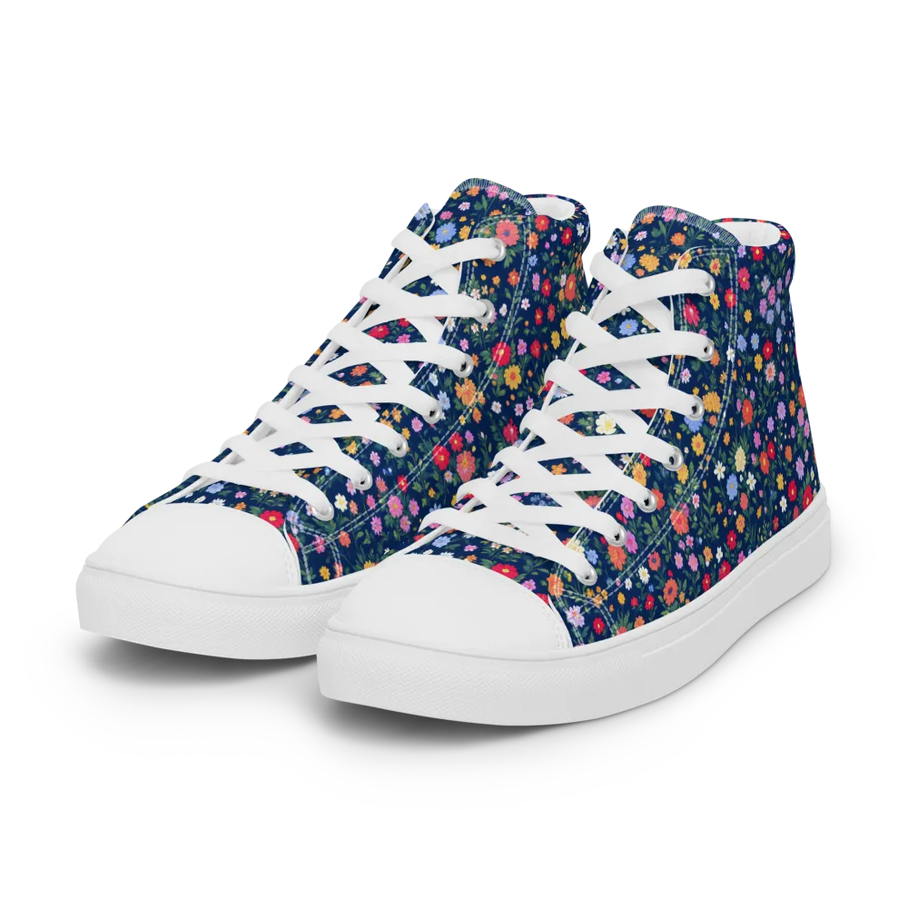 Navy Wildflower on Women's High Top Canvas Shoes — Left Front