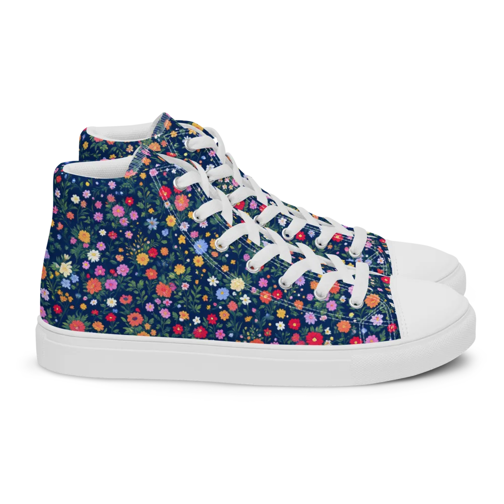Navy Wildflower on Women's High Top Canvas Shoes — Right