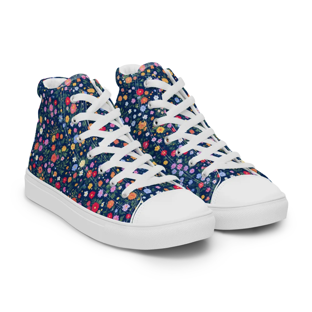 Navy Wildflower on Women's High Top Canvas Shoes — Right Front