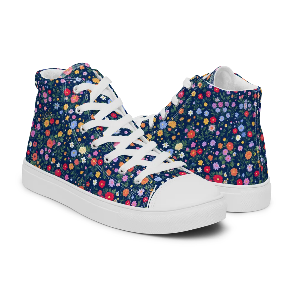 Navy Wildflower on Women's High Top Canvas Shoes — Right