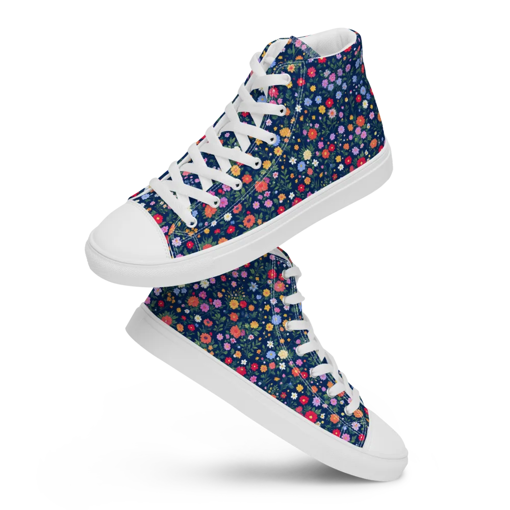 Navy Wildflower on Women's High Top Canvas Shoes — Front