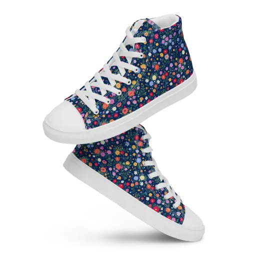 Navy Wildflower on a Women's High Top Canvas Shoes