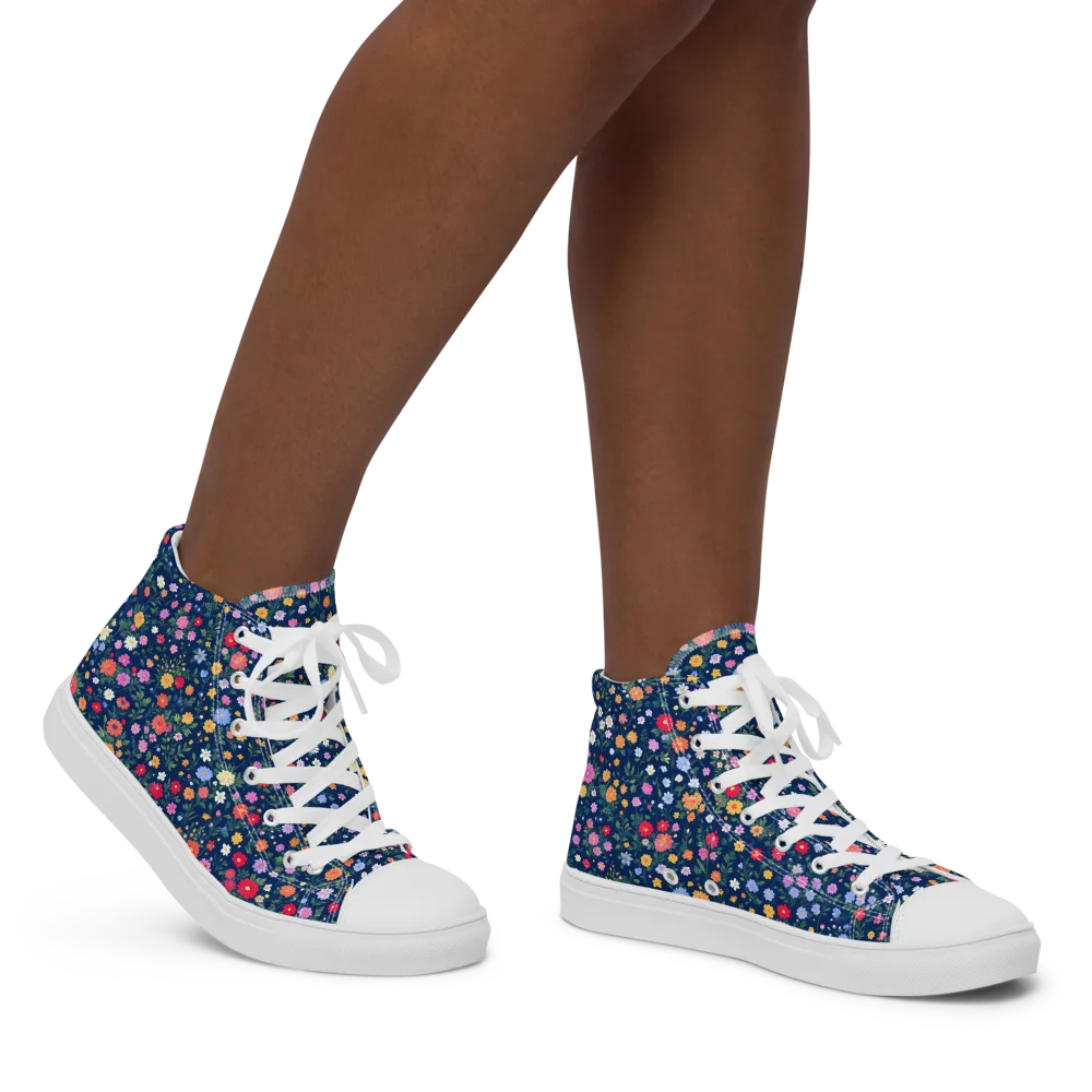 Navy Wildflower on Women's High Top Canvas Shoes — Right