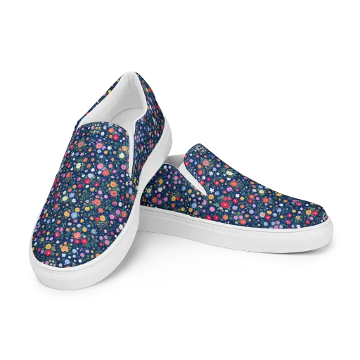 Navy Wildflower on a Men's Slip-On Canvas Shoes