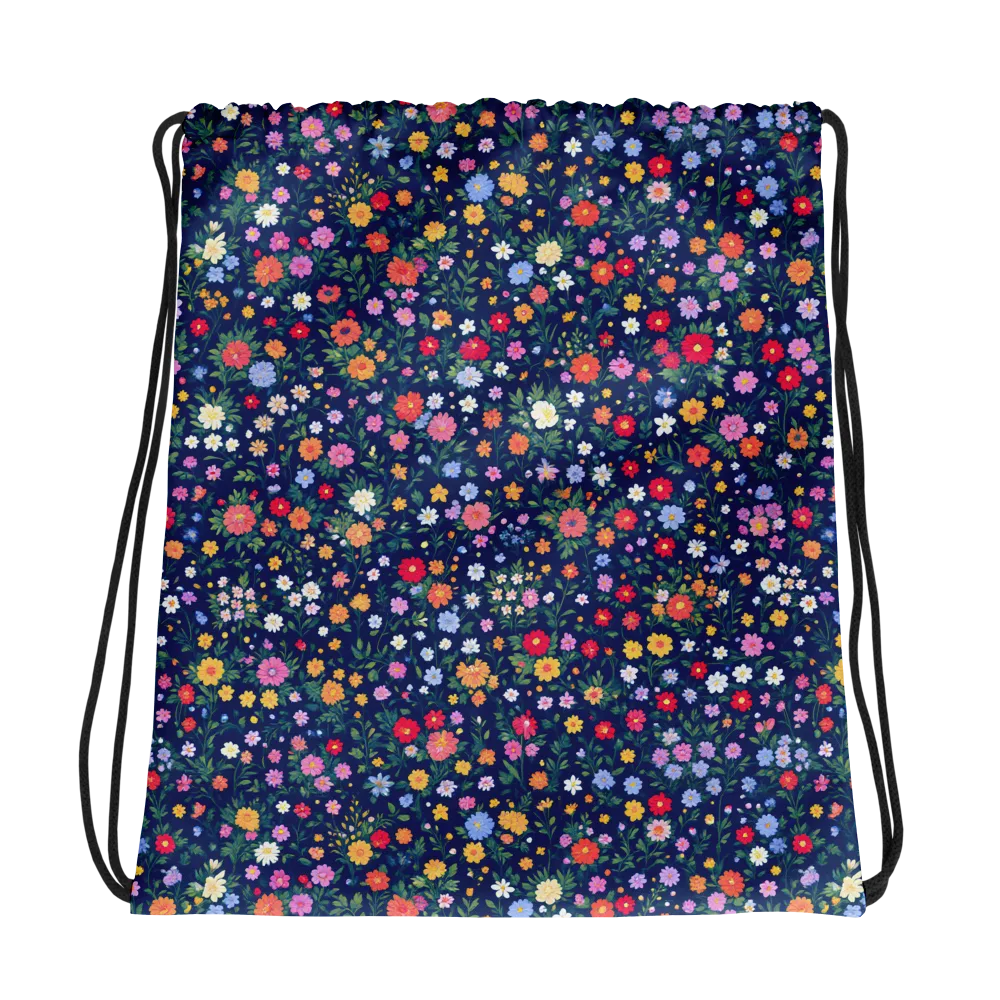 Navy Wildflower on Drawstring Bag — Photo