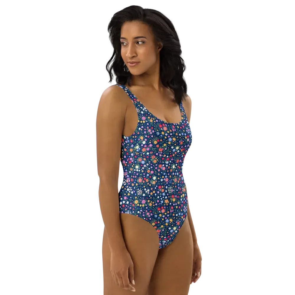 Navy Wildflower on One-Piece Swimsuit — Right