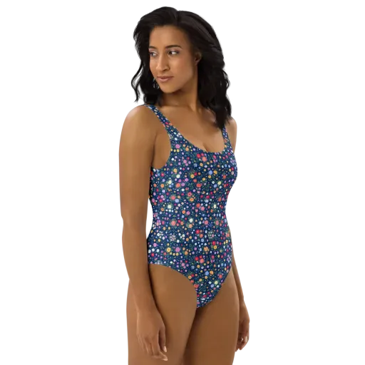 Navy Wildflower on a One-Piece Swimsuit