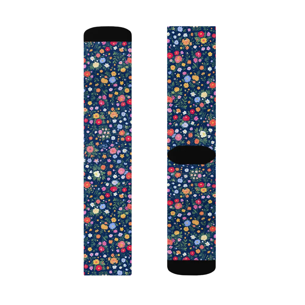 Navy Wildflower on Socks — Left Sock