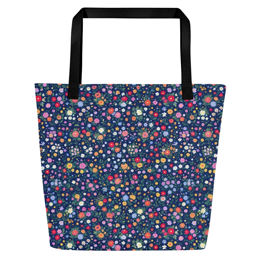Navy Wildflower on Large Tote Bag W/ Pocket — Front